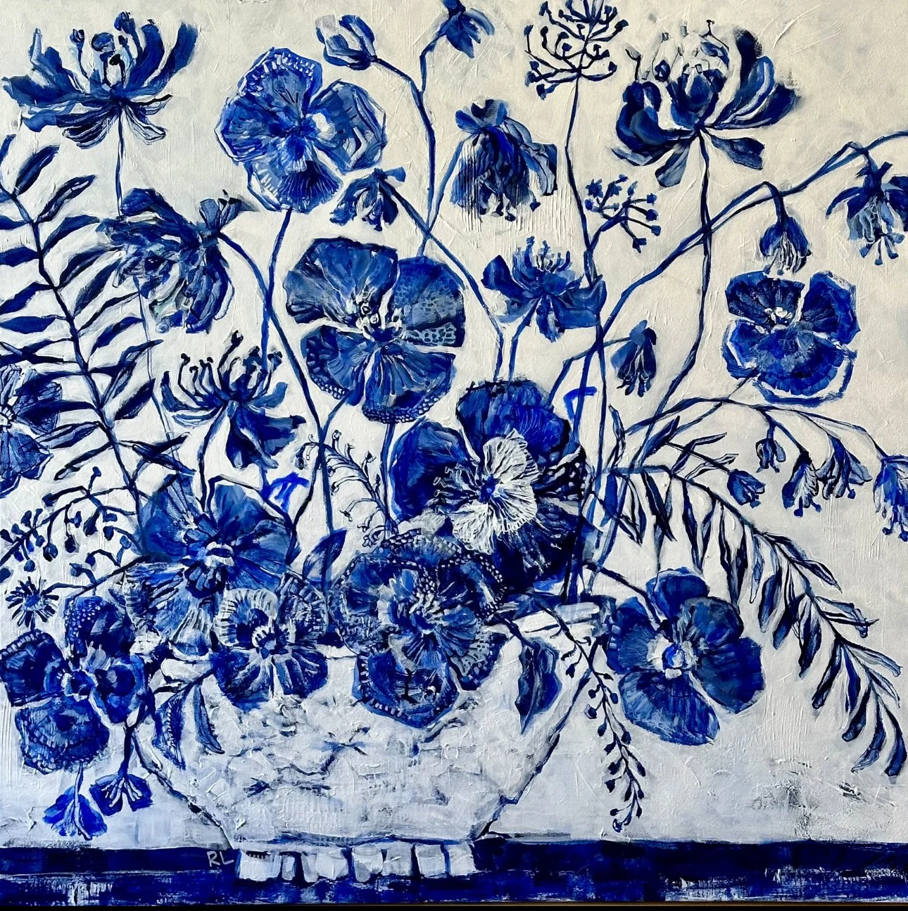 RACHAEL LITTLE - Its Blue and White To Me 90 x 90cm framed acrylic on canvas $3000