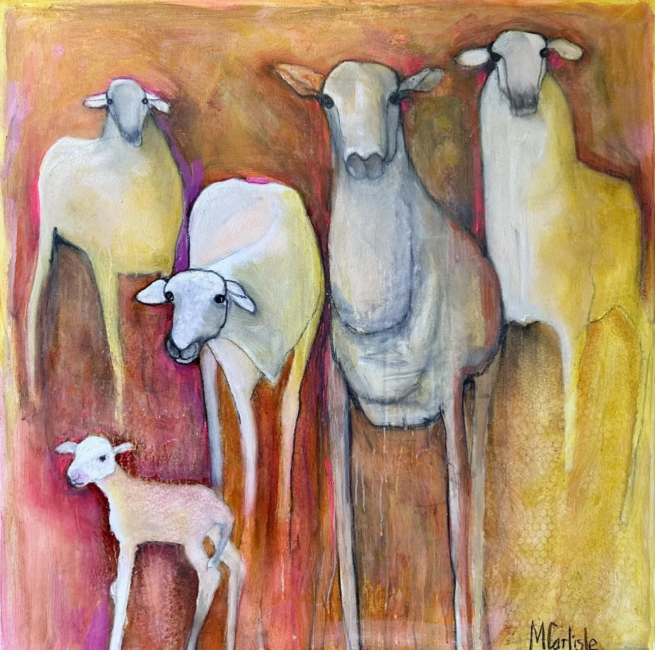 MARGIE CARLISLE Spring Glow 101 × 101cm framed acrylic on canvas $2900