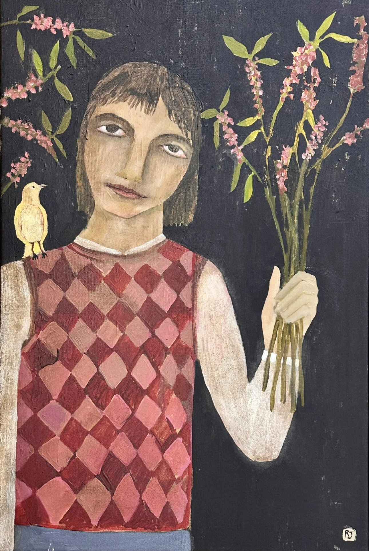 REBECCA JAMES How To Make Friends With A Bird 40 x 60 cm framed acrylic on canvas $1400