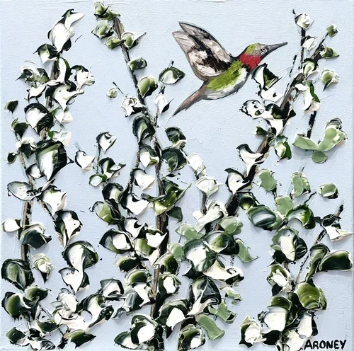 Hummingbird II 40 × 40 cm  framed acrylic and oil on canvas  $1450