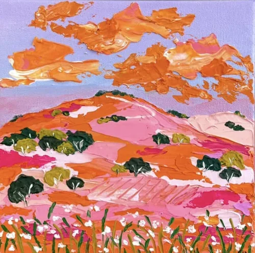 Summer Hills 23 × 23 cm framed acrylic on canvas $320