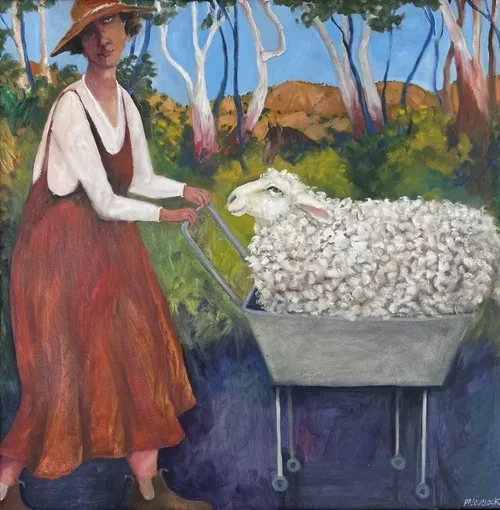 She Really Did Feel Attached To Her Sheep Louisa 50 x 50cm framed oil on canvas $2400