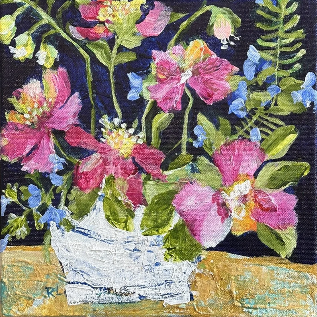 Mixed Floral 25 x 25 cm framed acrylic on canvas $600