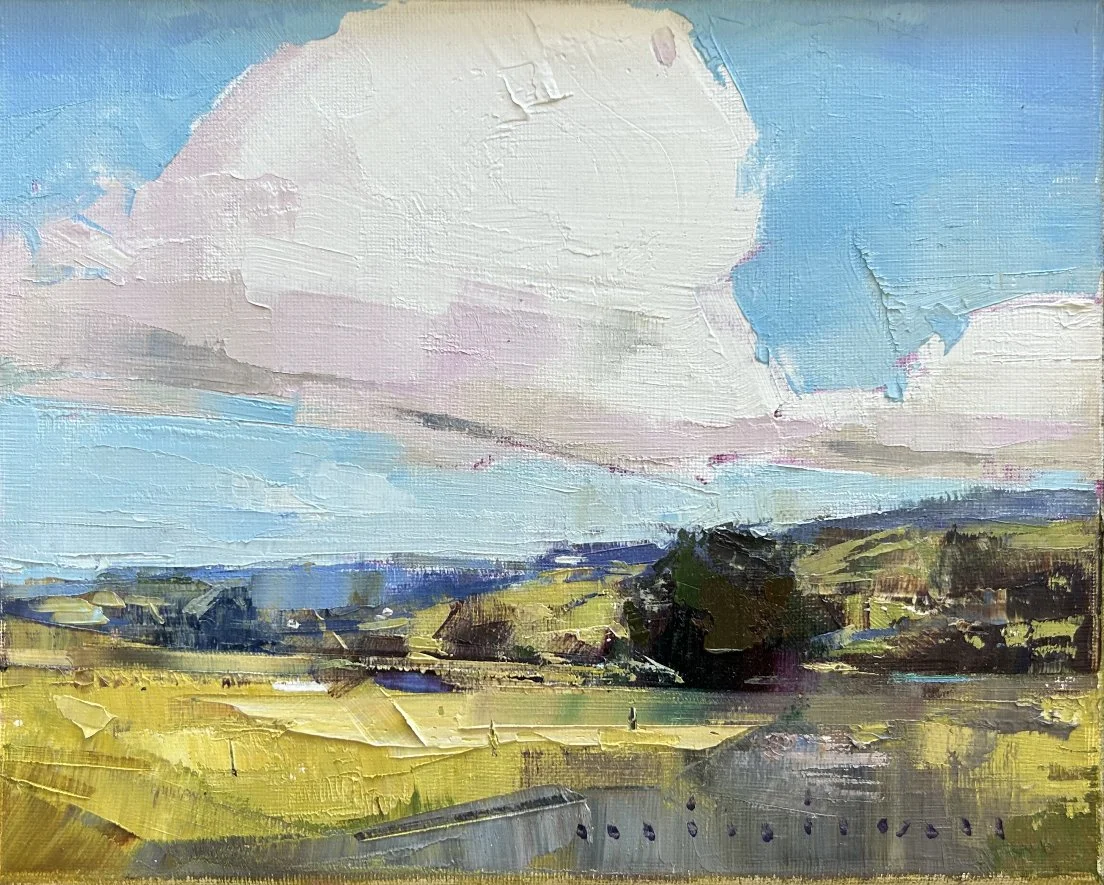 MINHAN CHO Under The Wide Cloud Laceys Creek 20 x 25 cm framed oil on canvas $990