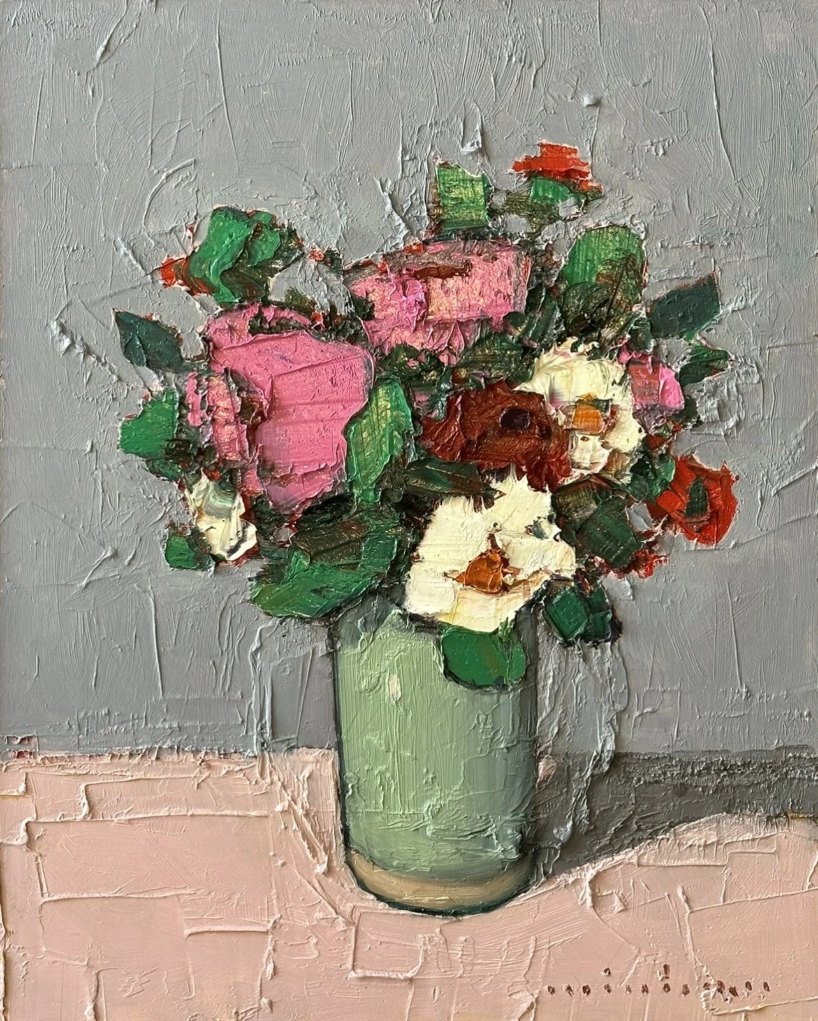 MINHAN CHO Impasto Blooms 50 x 40 cm framed oil on board $1800