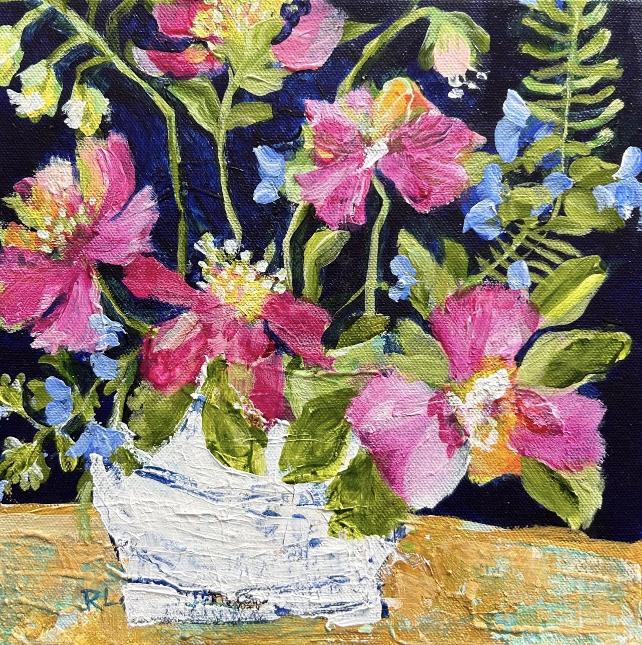 RACHAEL LITTLE Mixed Floral 25 x 25 cm framed acrylic on canvas $