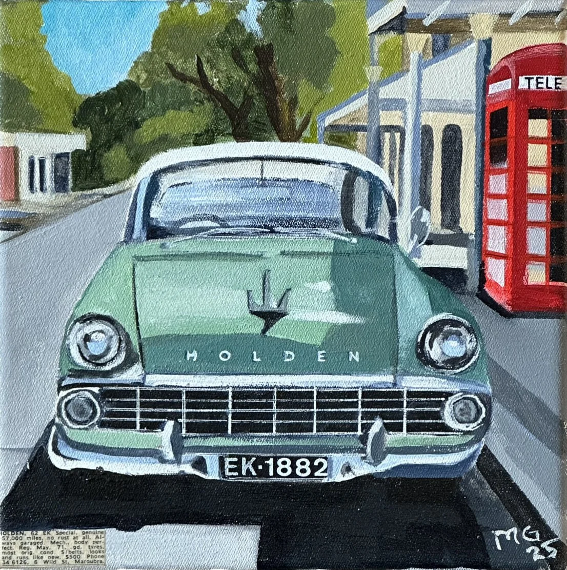 EK Holden 20 x 20 cm framed acrylic on canvas $600