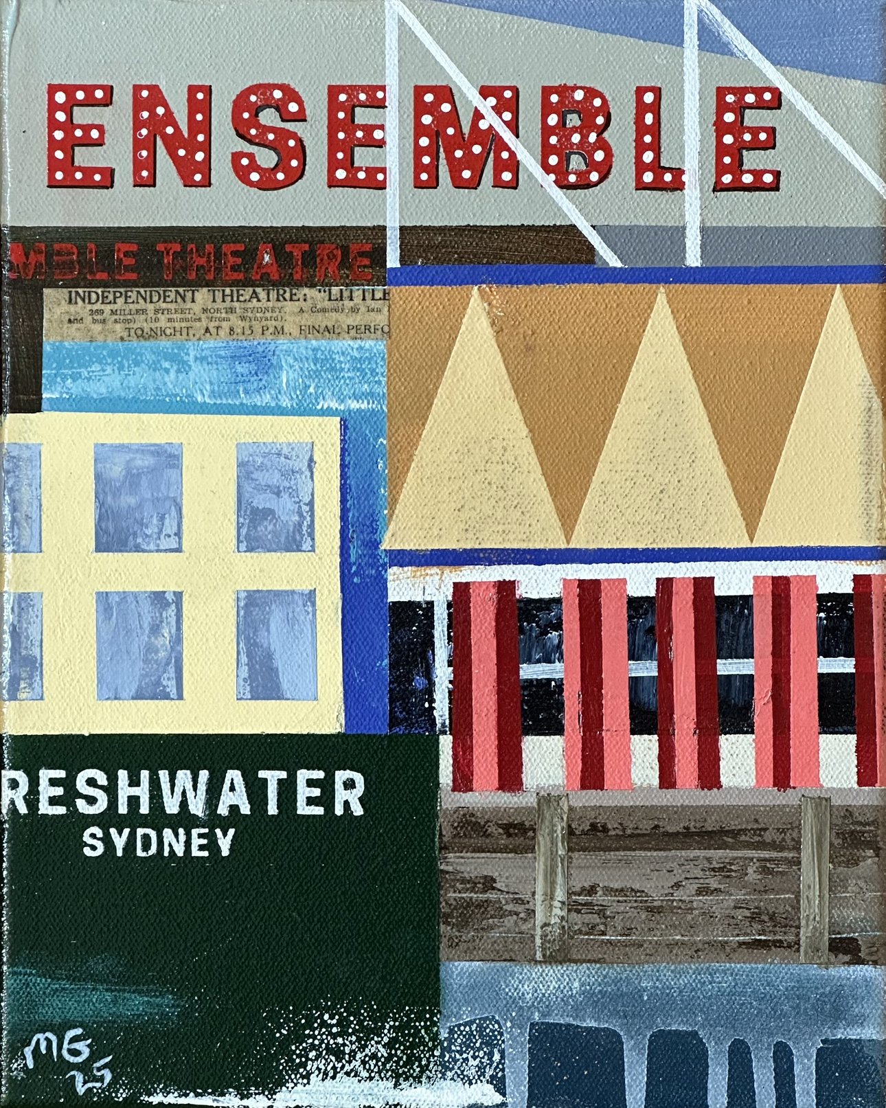 The Freshwater and Ensemble Theatre with Luna Park 28 x 23cm framed mixed media on canvas $695