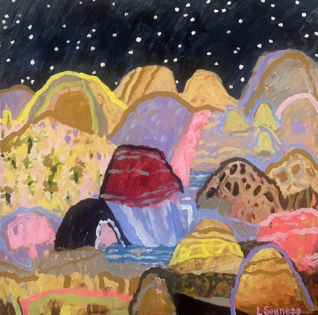 LIZABETH SOUNESS A Wondrous Night 80 x 80 cm framed acrylic on canvas $2200