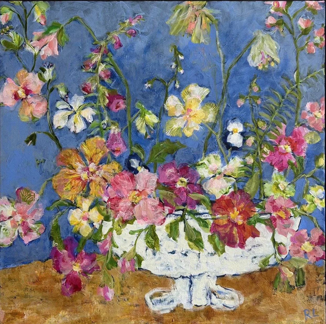 RACHAEL LITTLE December Floral II 76 x76cm framed acrylic on canvas $1700