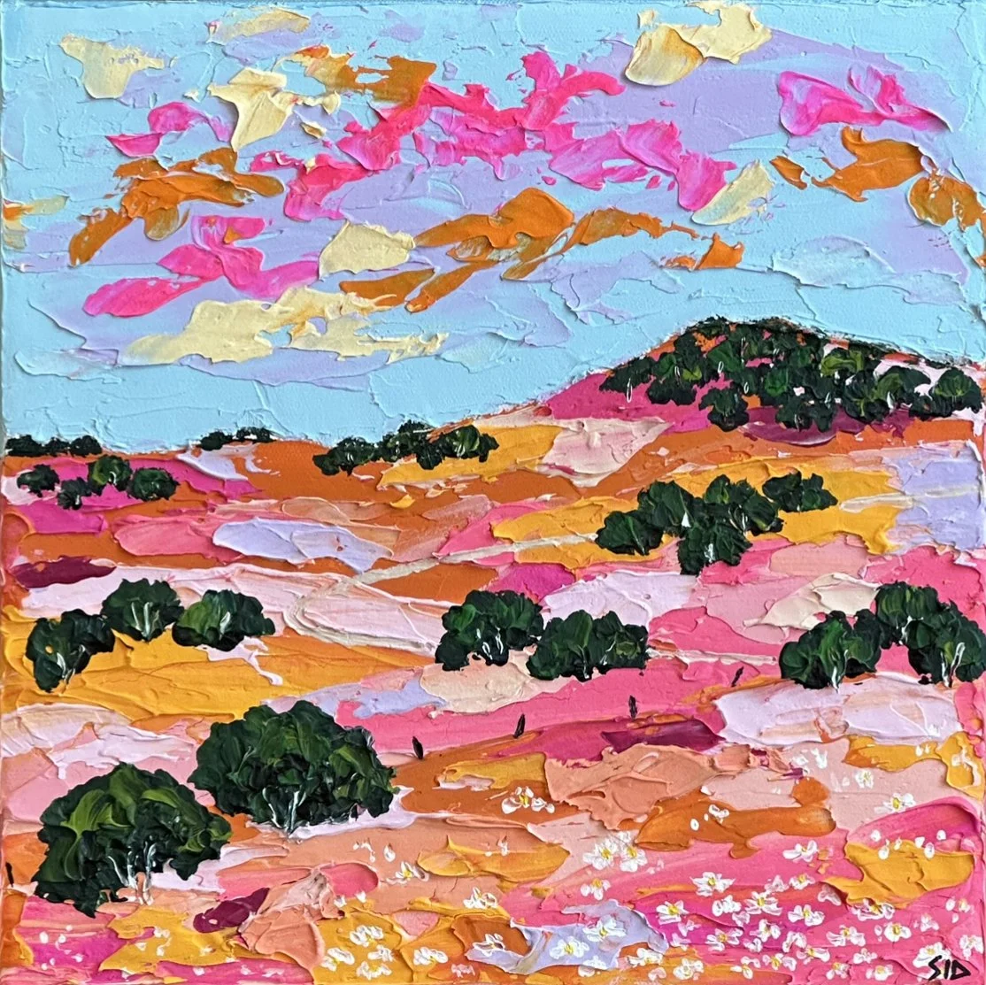 SIDD Studio Pink Dusk 23 x 23 cm framed acrylic on canvas $320