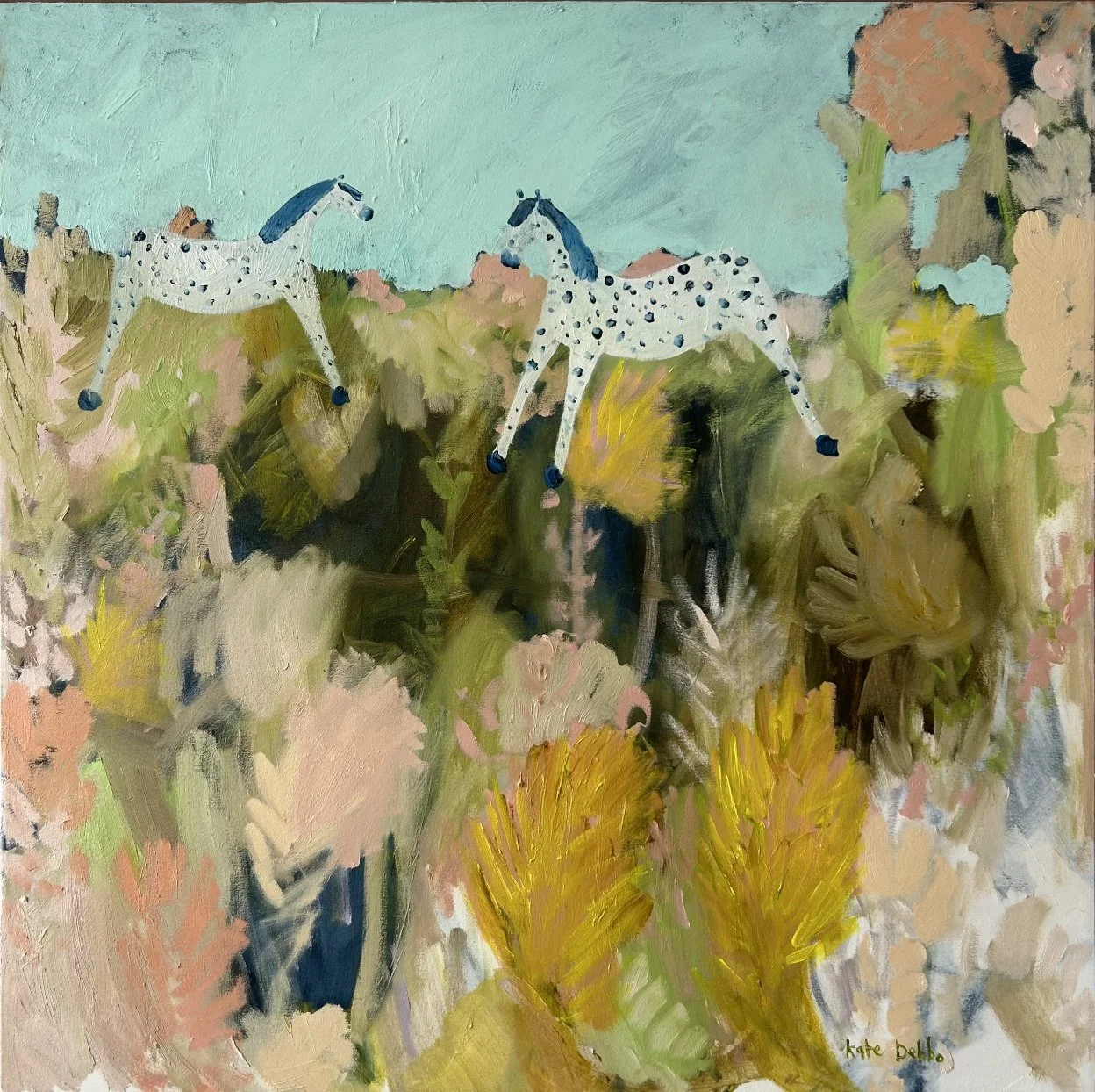 Peaches and Pineapples 105 x 105 cm framed oil on canvas $4300