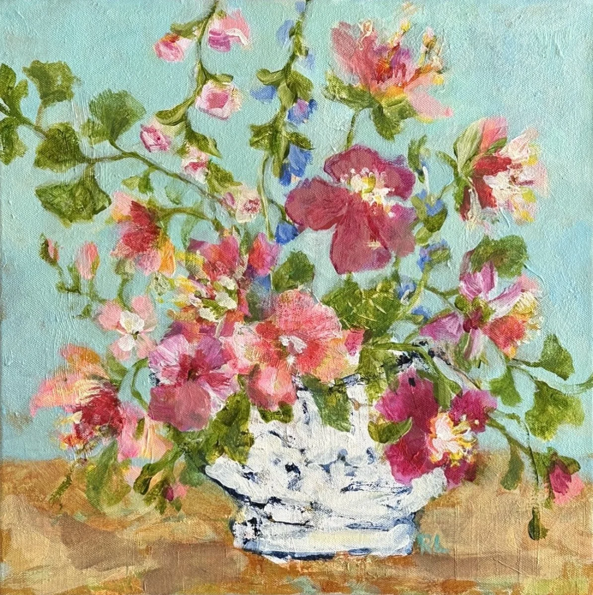 RACHAEL LITTLE Ginger and Turquoise 40 x 40 cm framed acrylic on canvas $990 