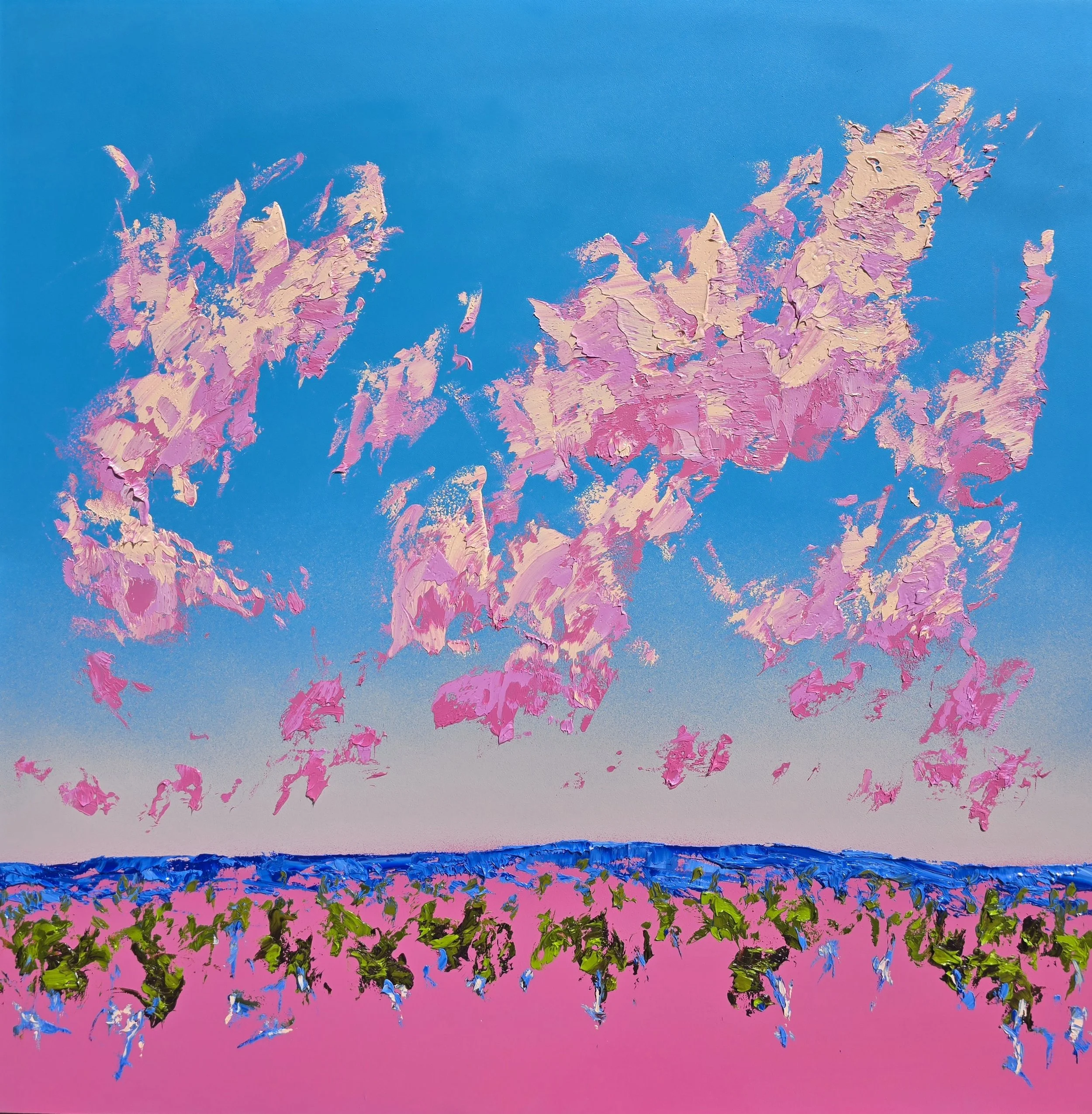 Floating With The Clouds 90 x 90 cm framed oil and acrylic on board $3850