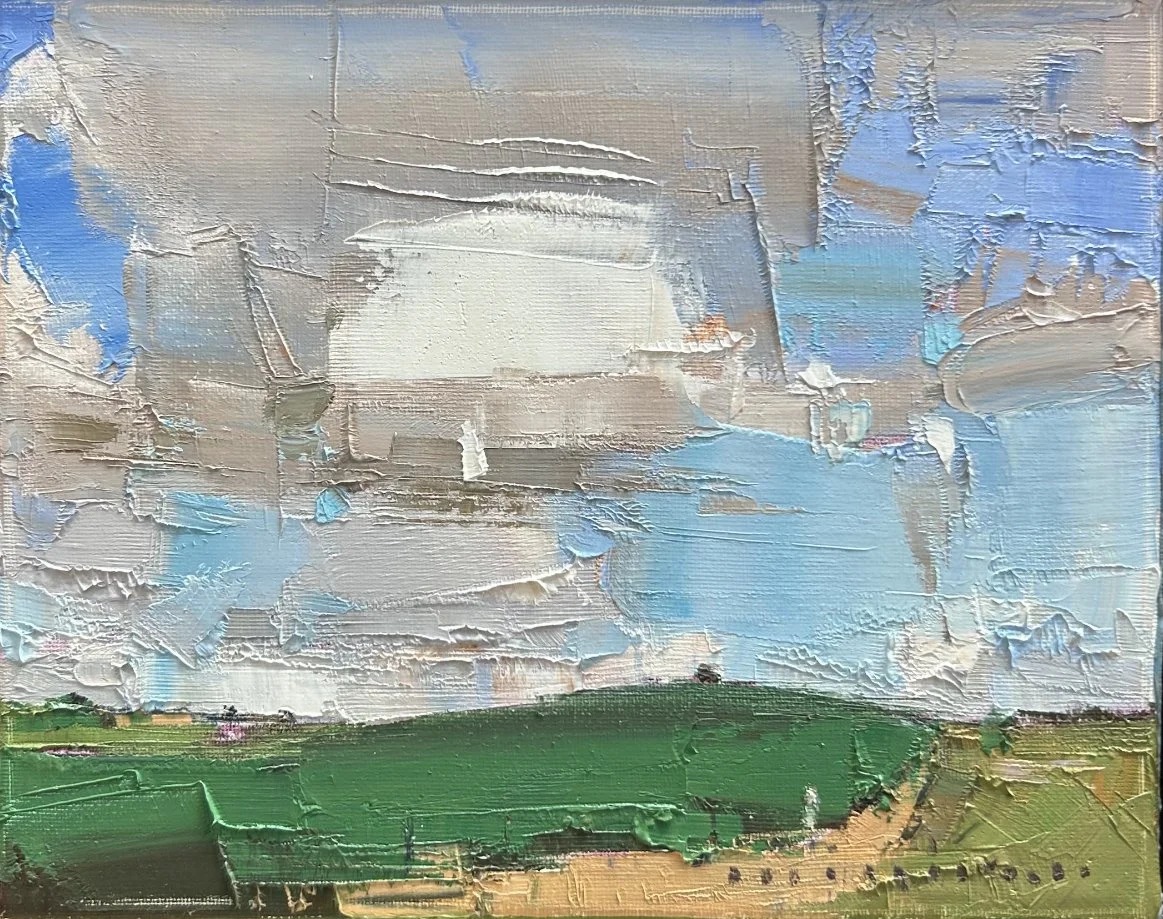 MINHAN CHO Grey Over Green 25 x 20 cm framed oil on canvas $990