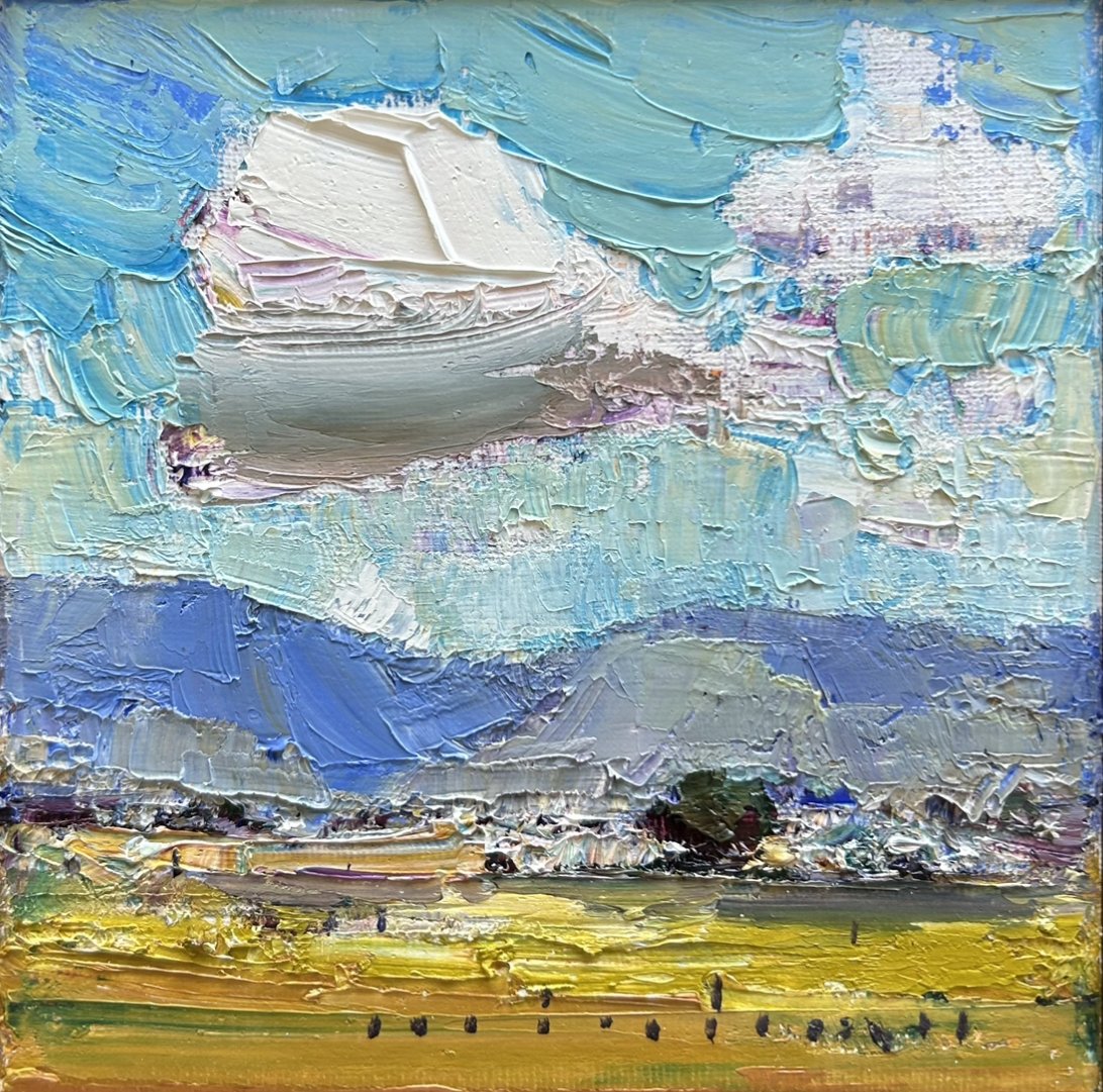 MINHAN CHO Quietude In The Range 15v x 15cm framed oil on canvas $650