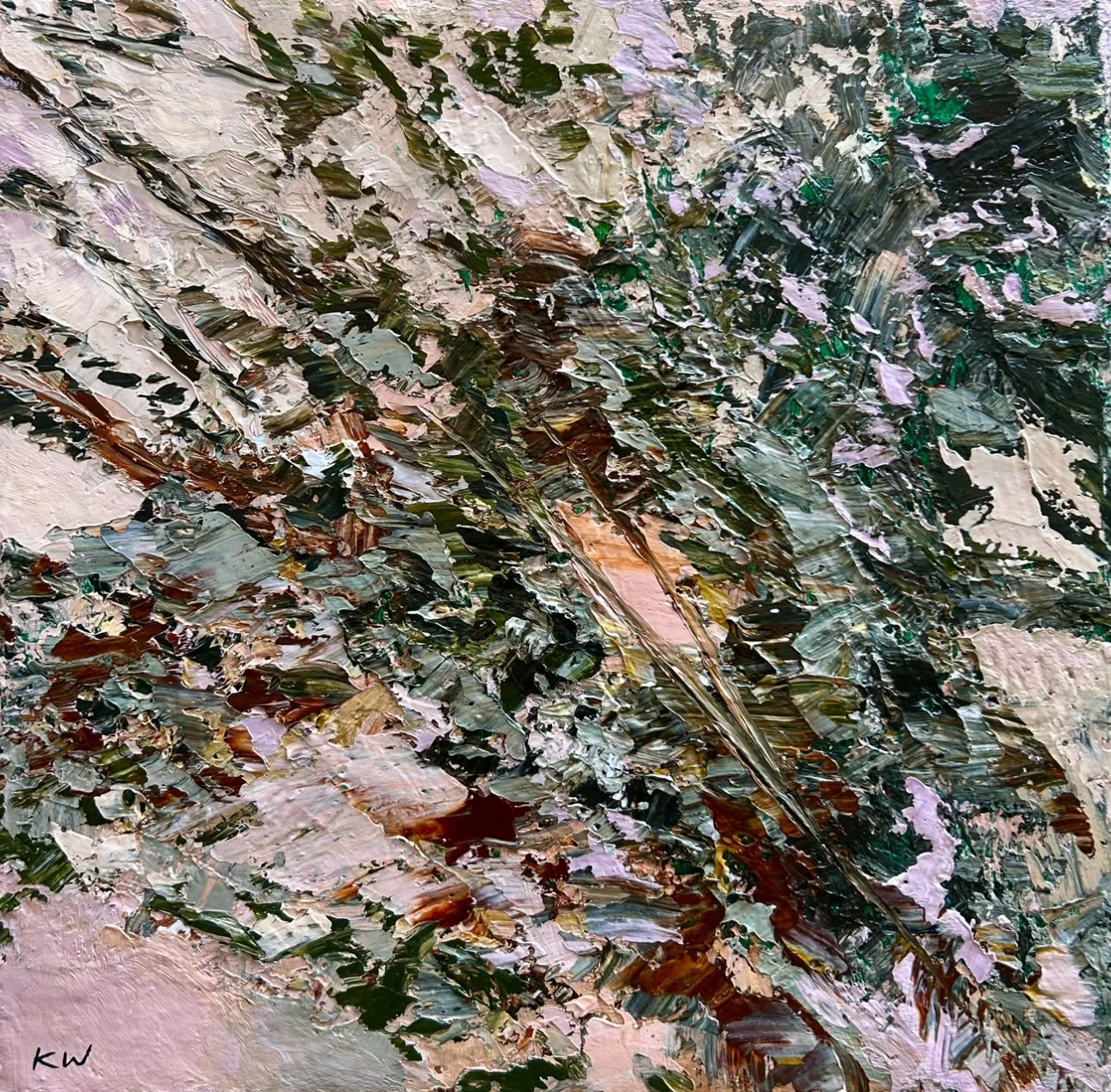 KATIE WYATT Spring Tangle I 40 x 40 cm framed acrylic on canvas $790