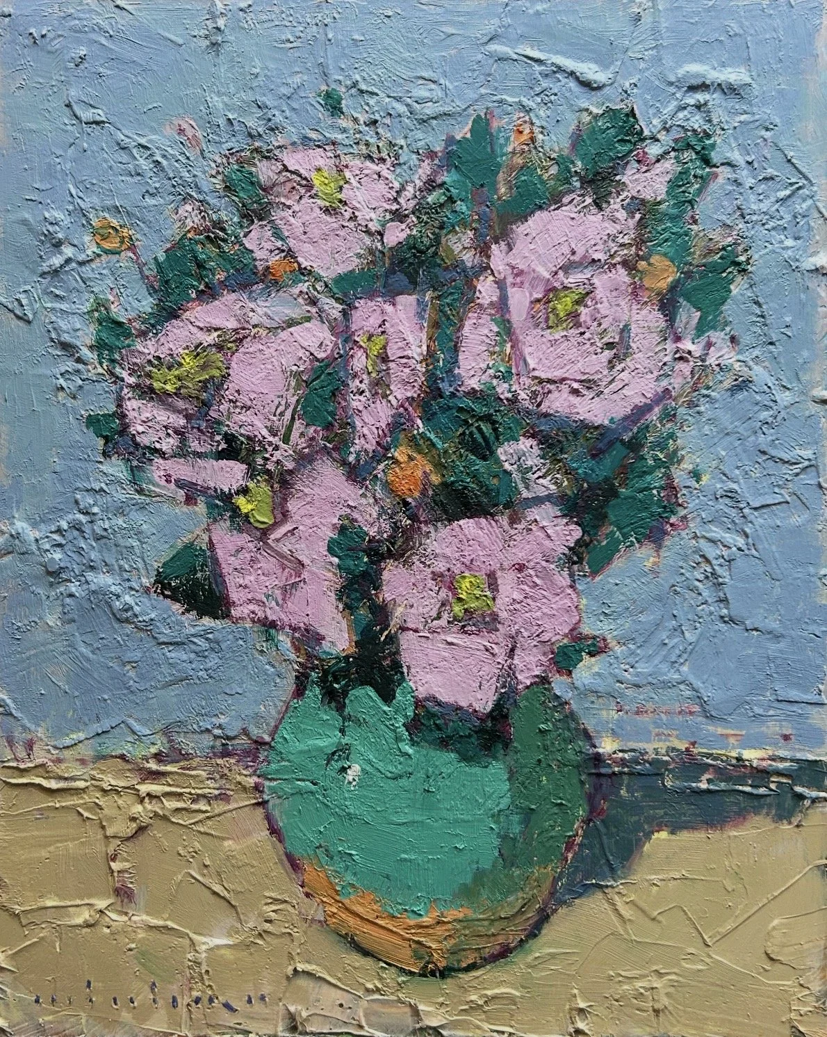 MINHAN CHO Sculpted Petals 50 x 40 cm framed oil on canvas $1800