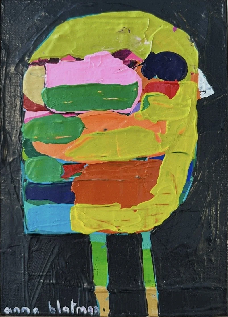 ANNA BLATMAN Mini Bird 13 x 18 cm framed acrylic on canvas board $360