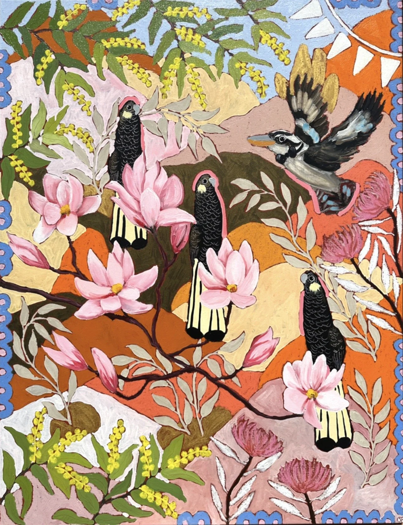 MOODY RABBIT Running Late 130 x 100 cm framed  acrylic, oil and oil stick on canvas $3600