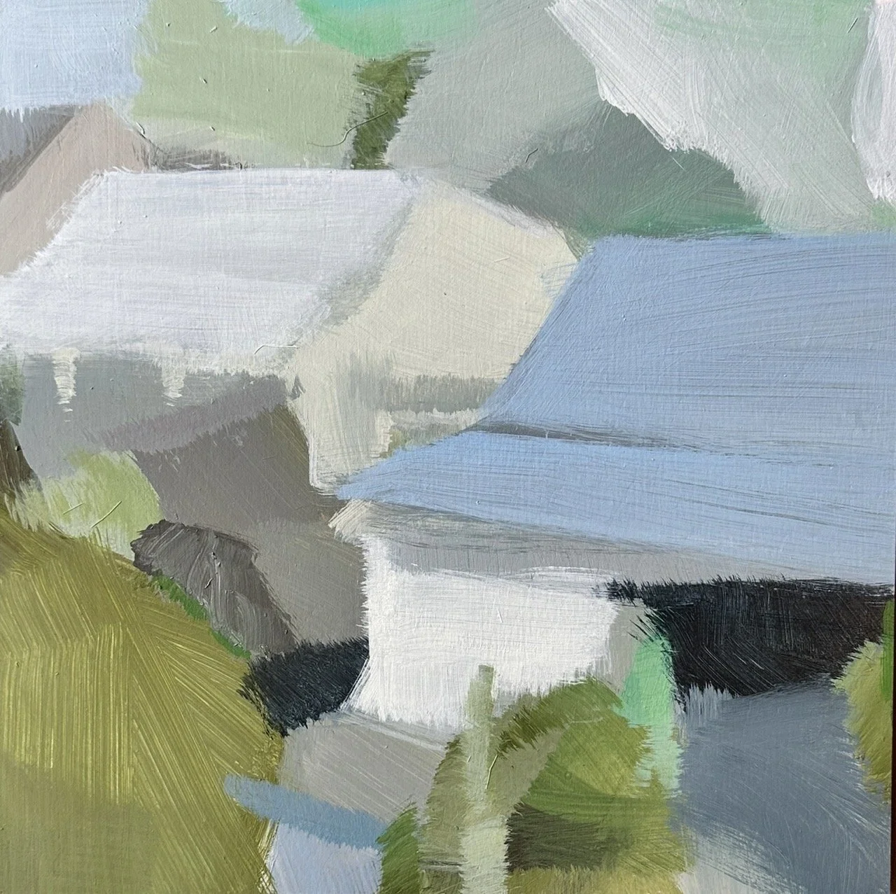 JANE CANFIELD Blue Day 30 x 30 cm framed acrylic on birch $1100