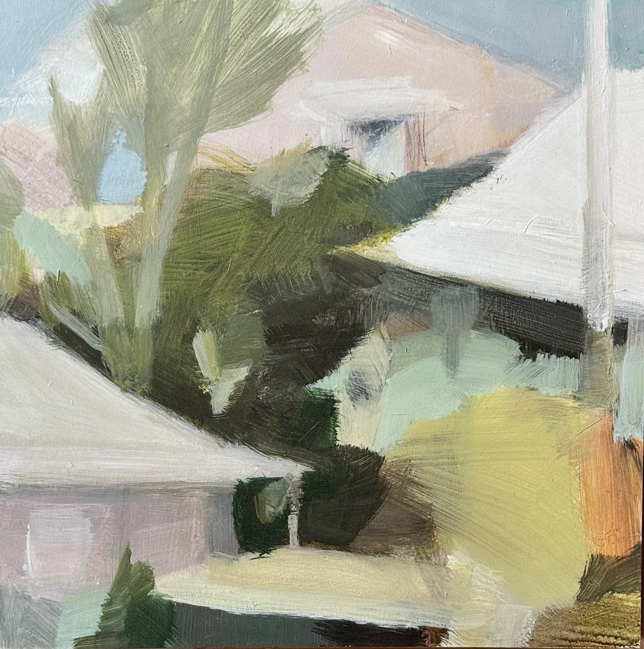 JANE CANFIELD Peek Of Blue 30 x 30 cm framed acrylic on birch $1100