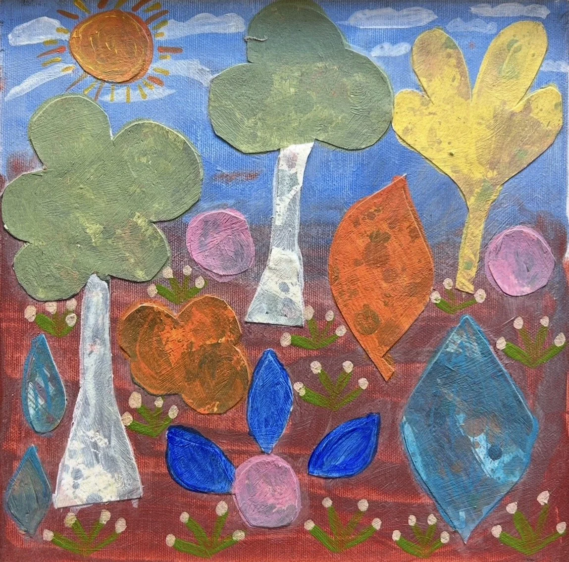 ALANA NGWARRAYE HOLMES My Country 30 x 30 cm framed acrylic and mixed media on cotton $