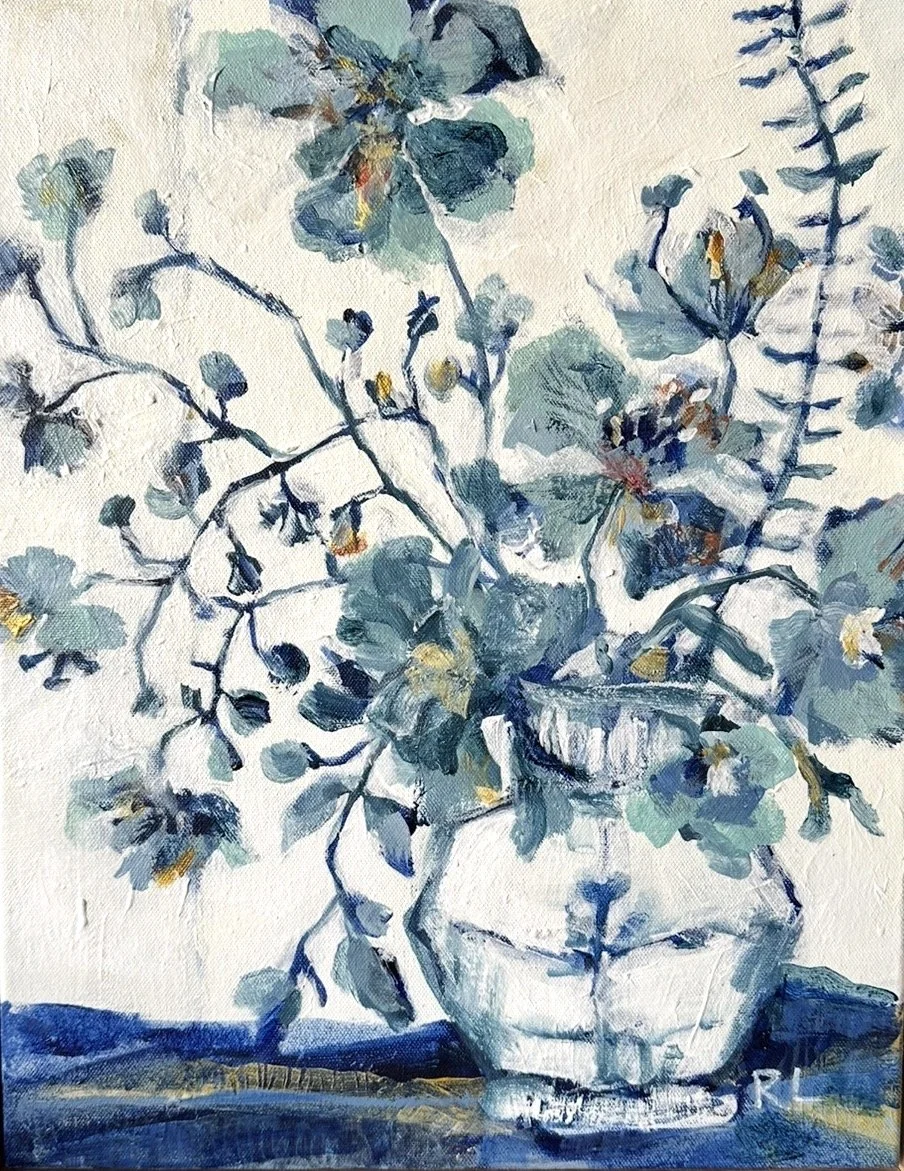 RACHAEL LITTLE Blue Shadows 35.5 x 45.5 cm framed acrylic on canvas $950