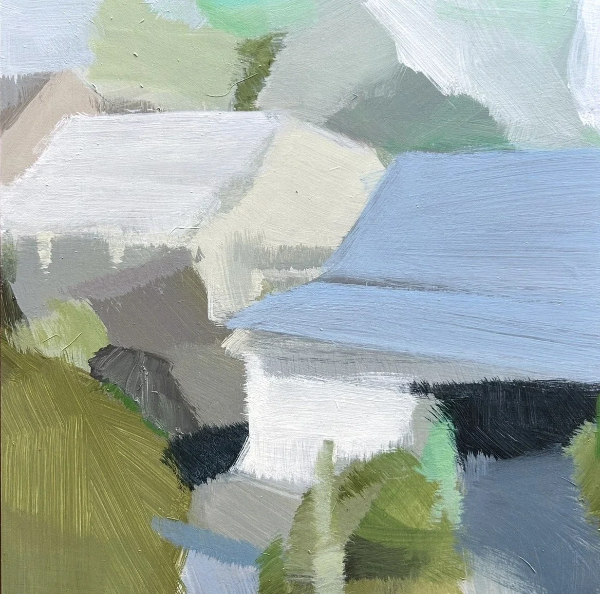 JANE CANFIELD Blue Day 30 x 30 cm framed acrylic on birch $1100