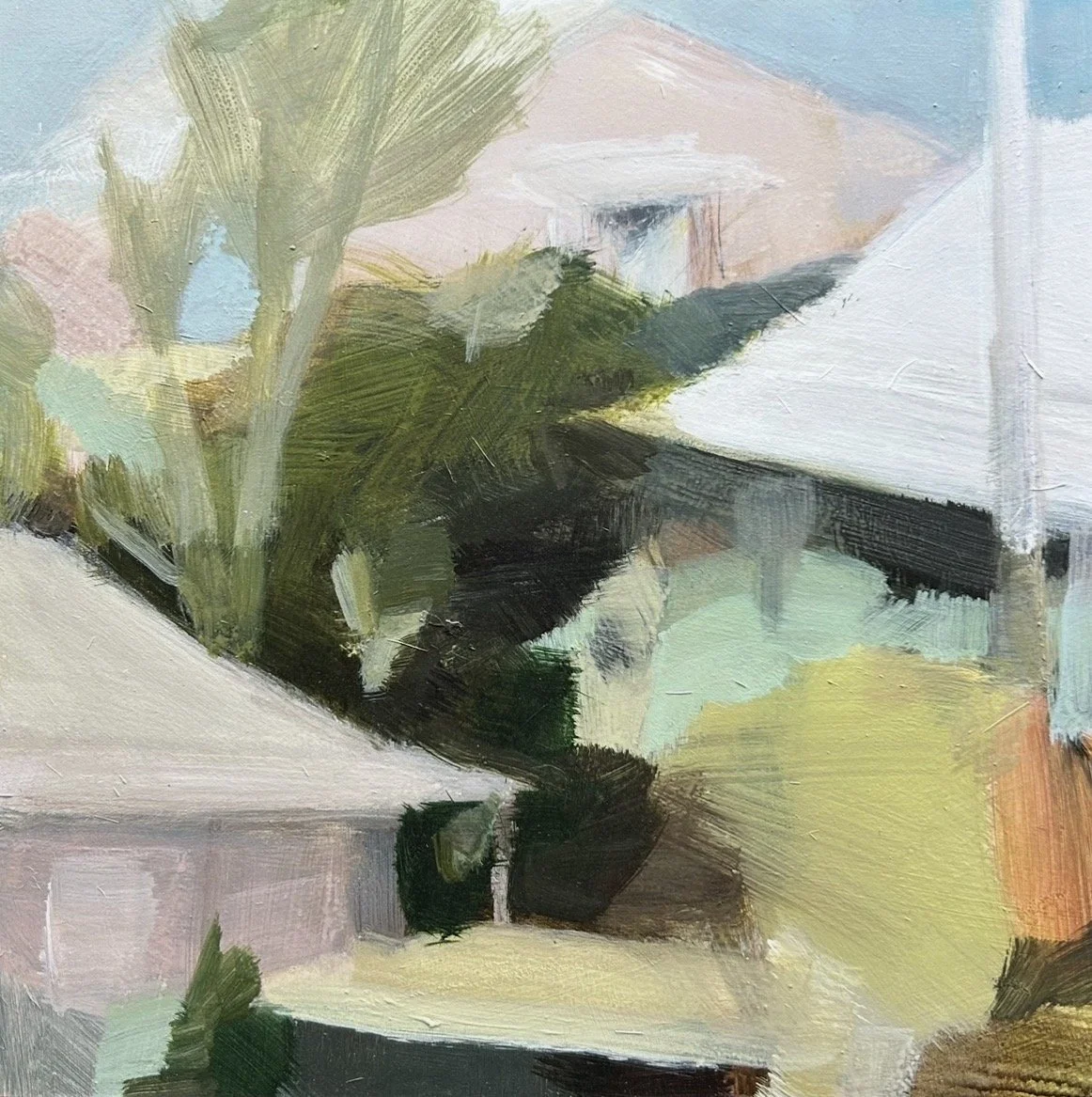 JANE CANFIELD Peek Of Blue 30 x 30 cm framed acrylic on birch $1100