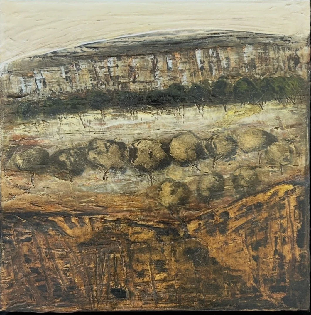 ANNA HENDERSON A Long Way Home 30 x 30 cm framed mixed media on canvas $950