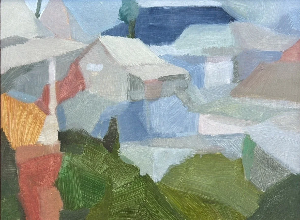 Rooflines 45 x 61 cm framed acrylic on birch $2000