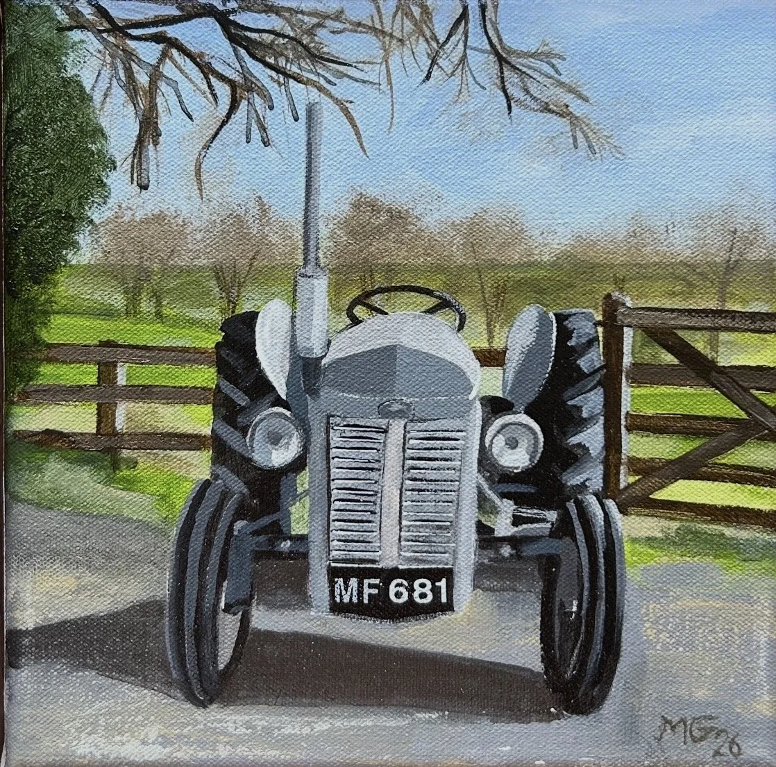 Grey Massey Ferguson 20 x 20 cm framed acrylic on canvas $695