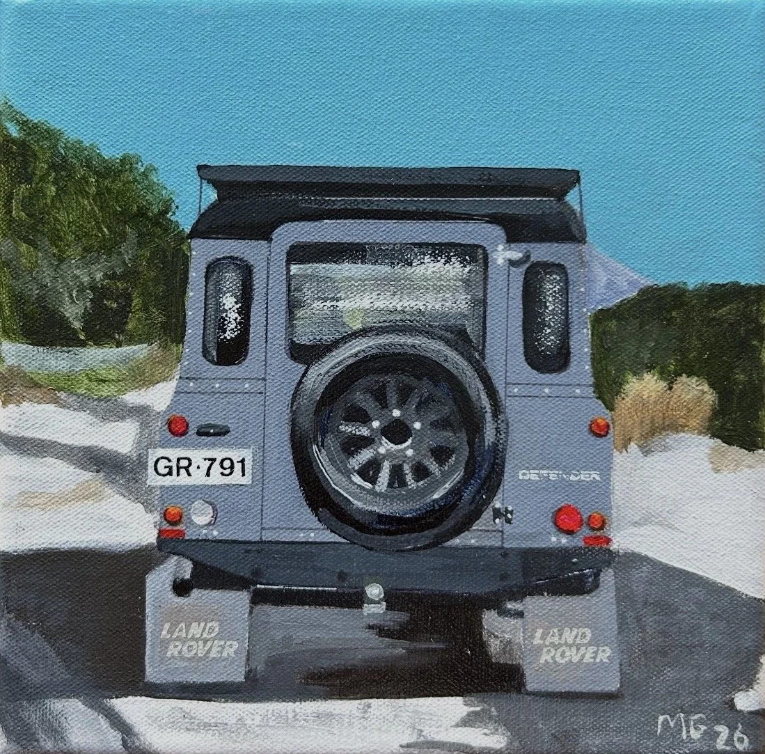 Snowy Mountains Defender 20x 20 cm framed acrylic on canvas $695
