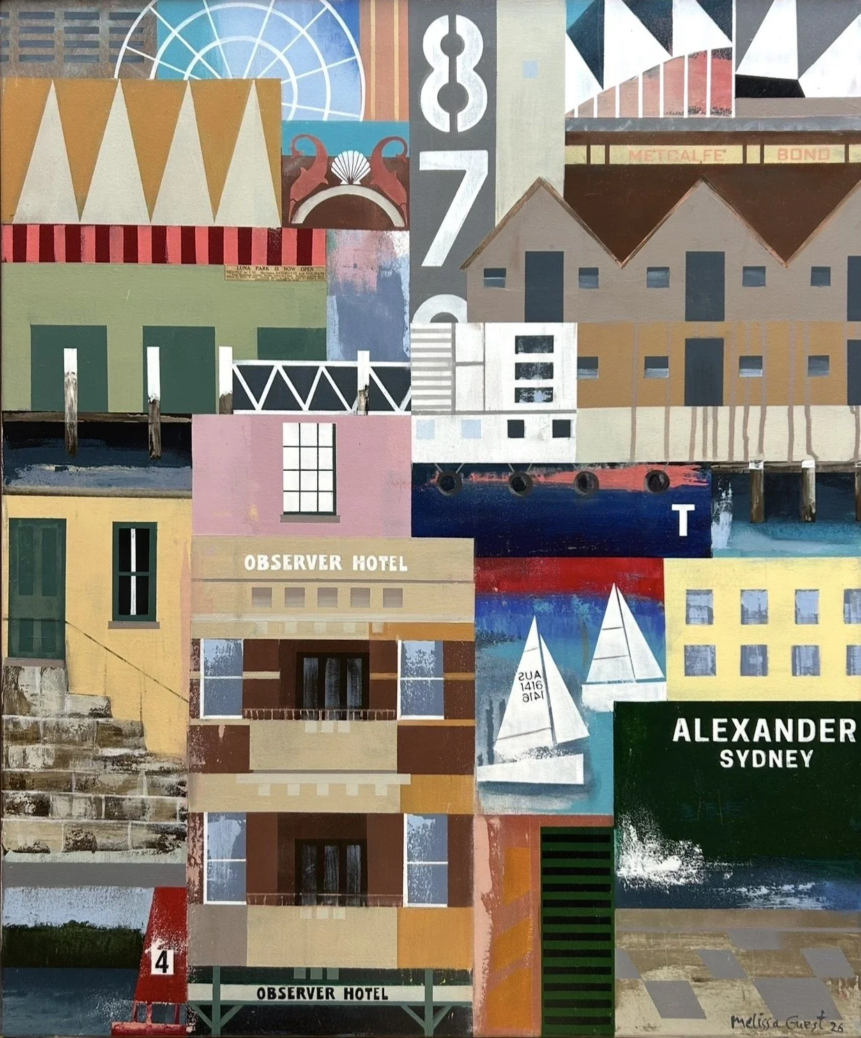 MELISSA GUEST The Alexander with The Rocks and Luna Park 91 x 76 cm framed mixed media on canvas $3200