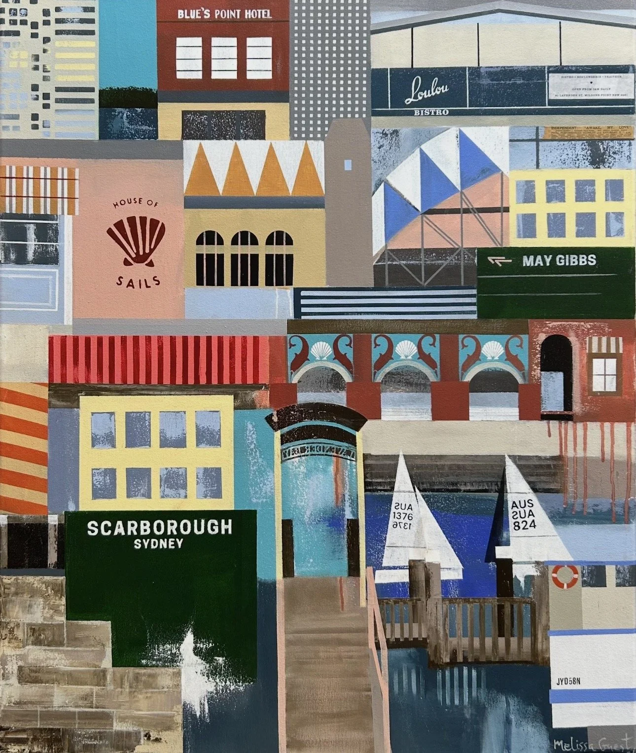 MELISSA GUEST The Scarborough and May Gibbs 91 x 76cm framed mixed media on canvas $3200