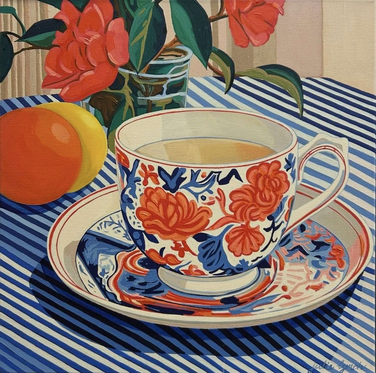 Teacups Isadora 46 x 46 cm framed acrylic on canvas $1500