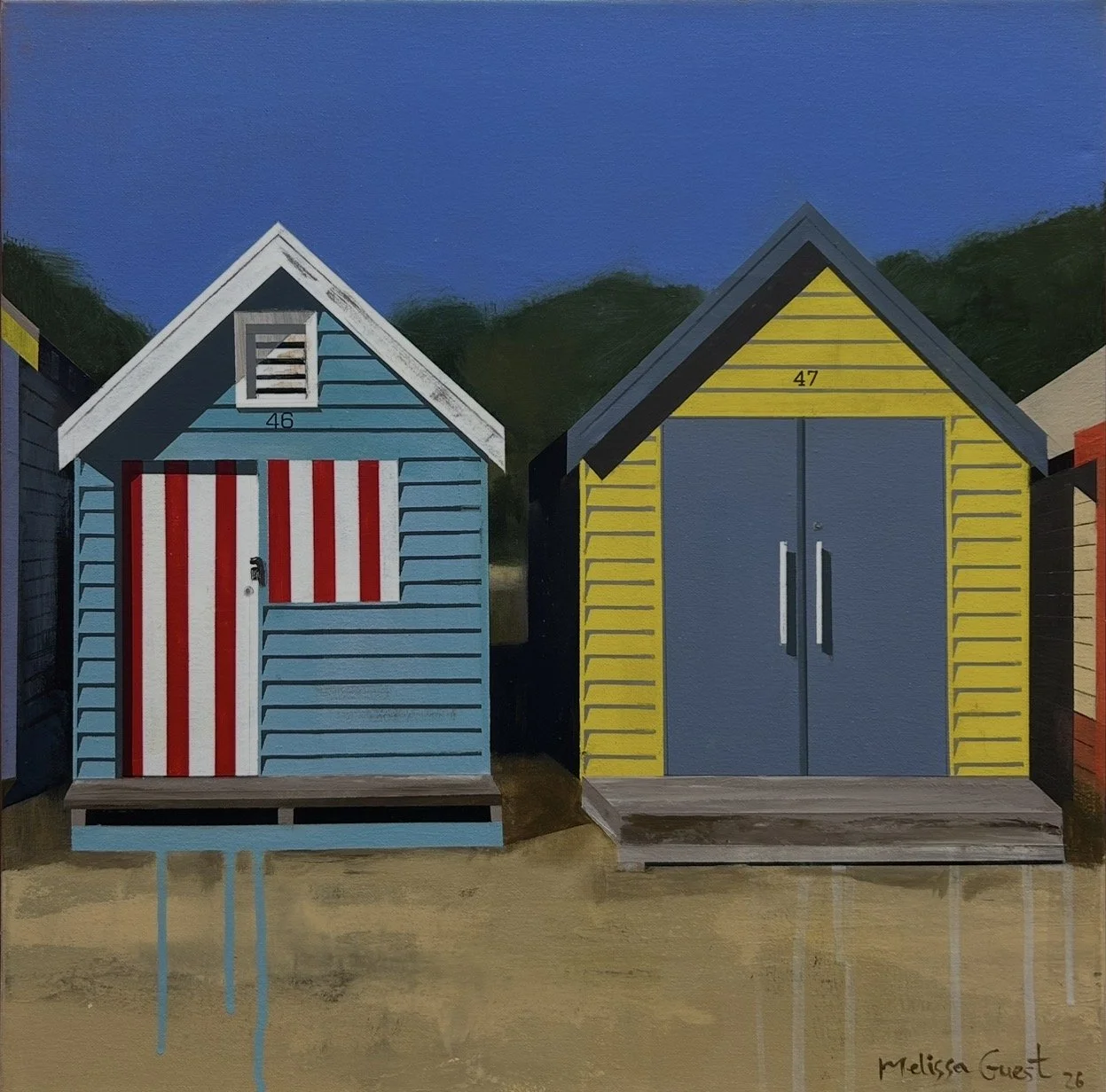Dendy St 46 and 47    54 x 54 cm framed mixed media on canvas $1850
