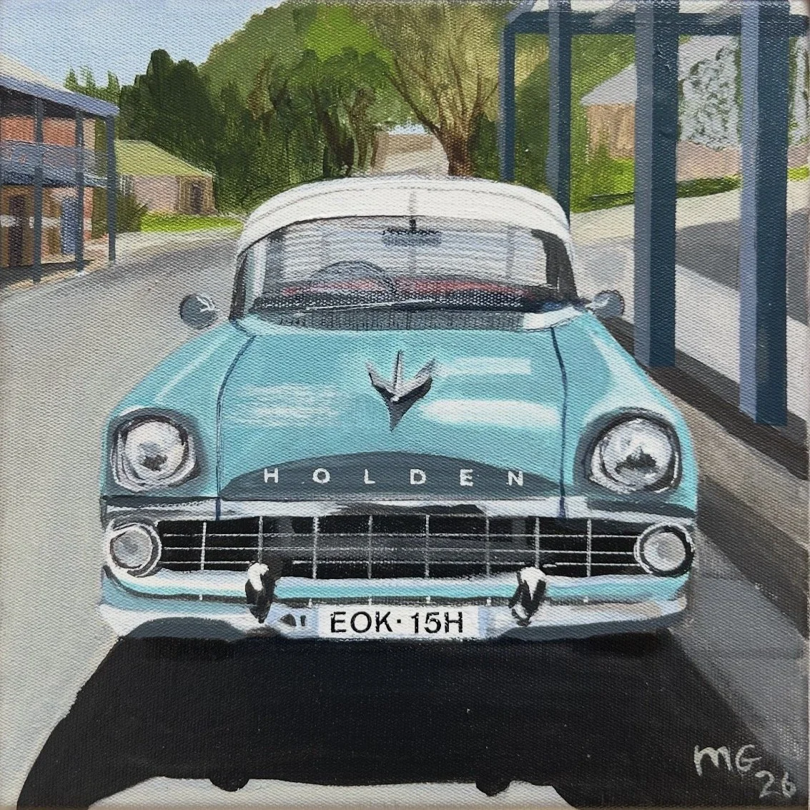 MELISSA GUEST Millthorpe Holden EK 23 x 23cm framed mixed media on canvas $750