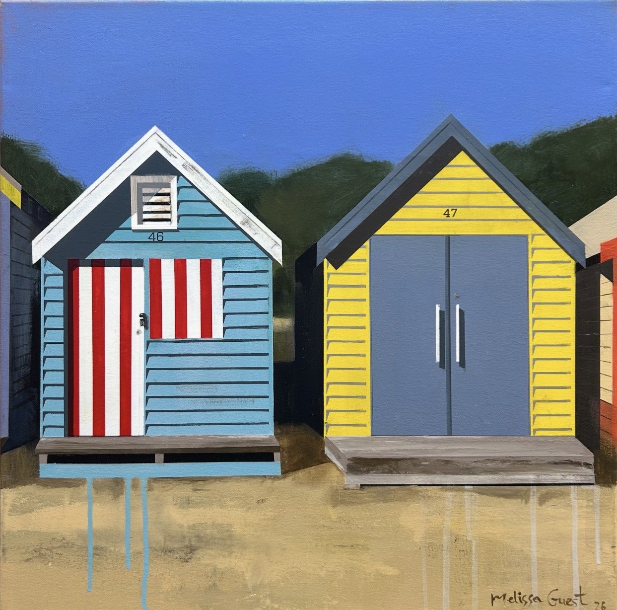 MELISSA GUEST Dendy St 46 &amp; 47    54 x 54cm framed acrylic on canvas $1850