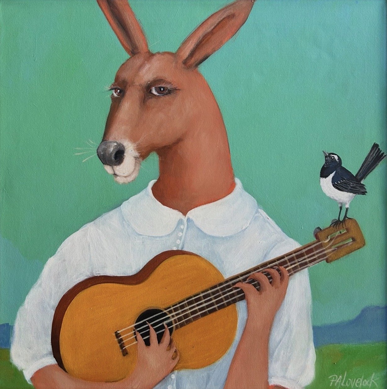 PENNY LOVELOCK Sing Me A Song Lil Darlin 50 x 50cm framed acrylic on canvas $2300