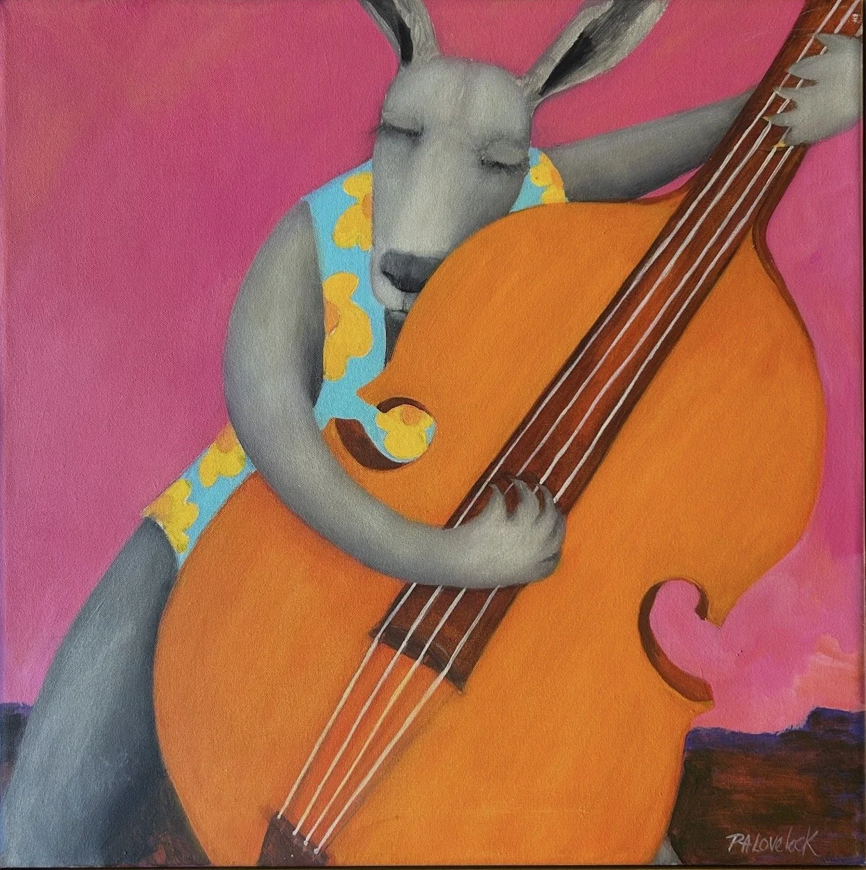 PENNY LOVELOCK And Its Bill On The Bass 50 x 50 cm framed acrylic on canvas $2300