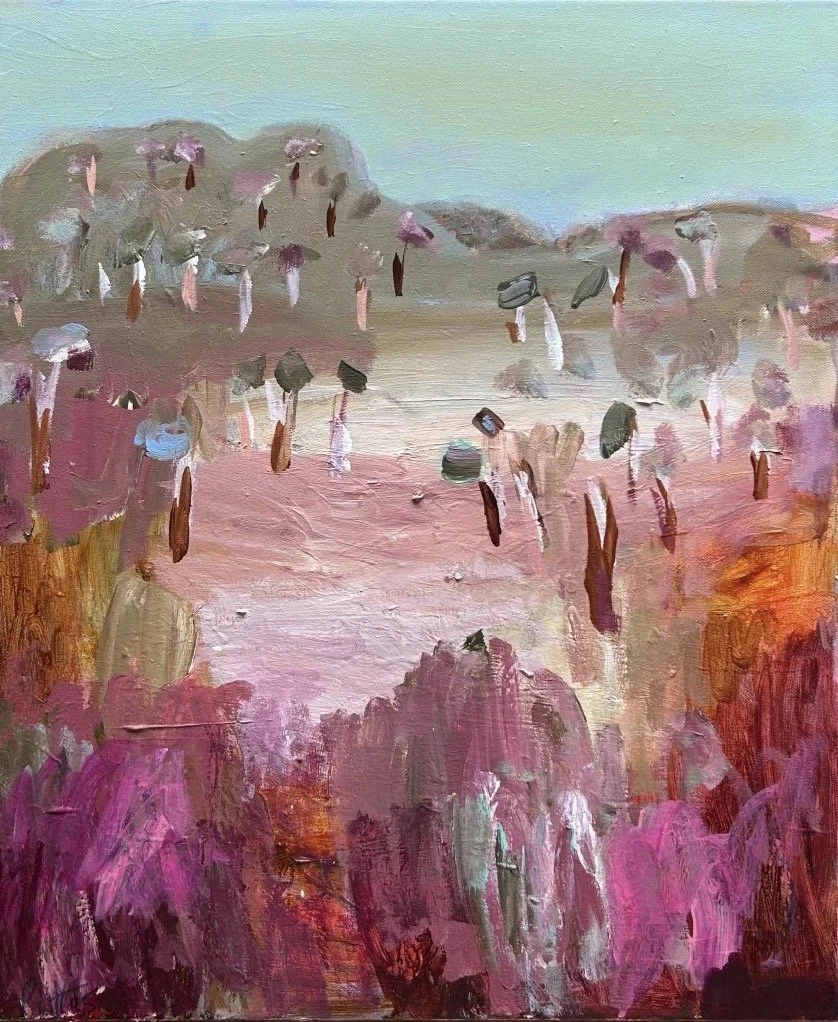 Mulberry Moments 61 x 51 cm framed acrylic on canvas $1600