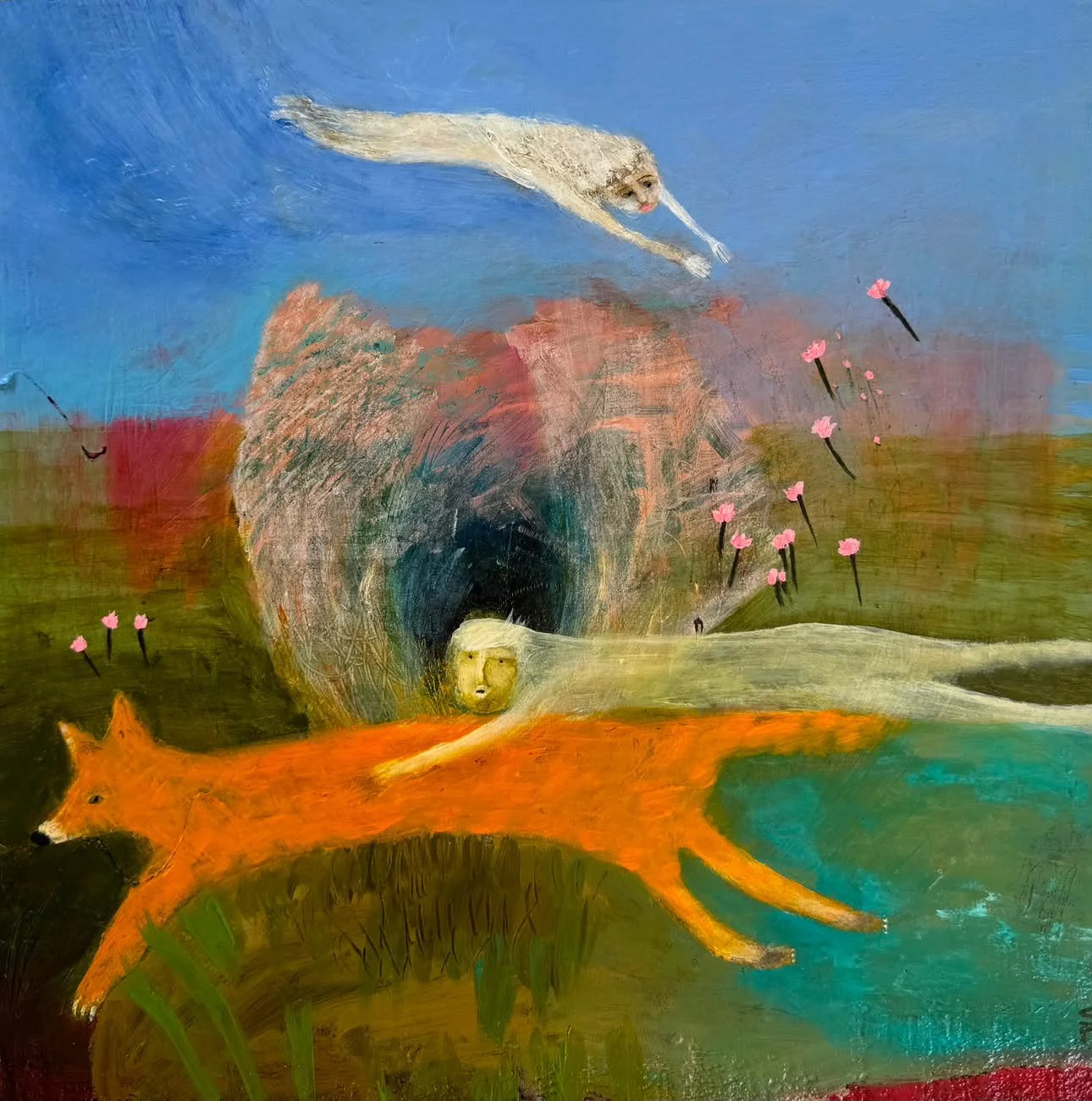 SUZI NOVAK Fox Chases Fox 29 x 29 cm framed acrylic on ply $750