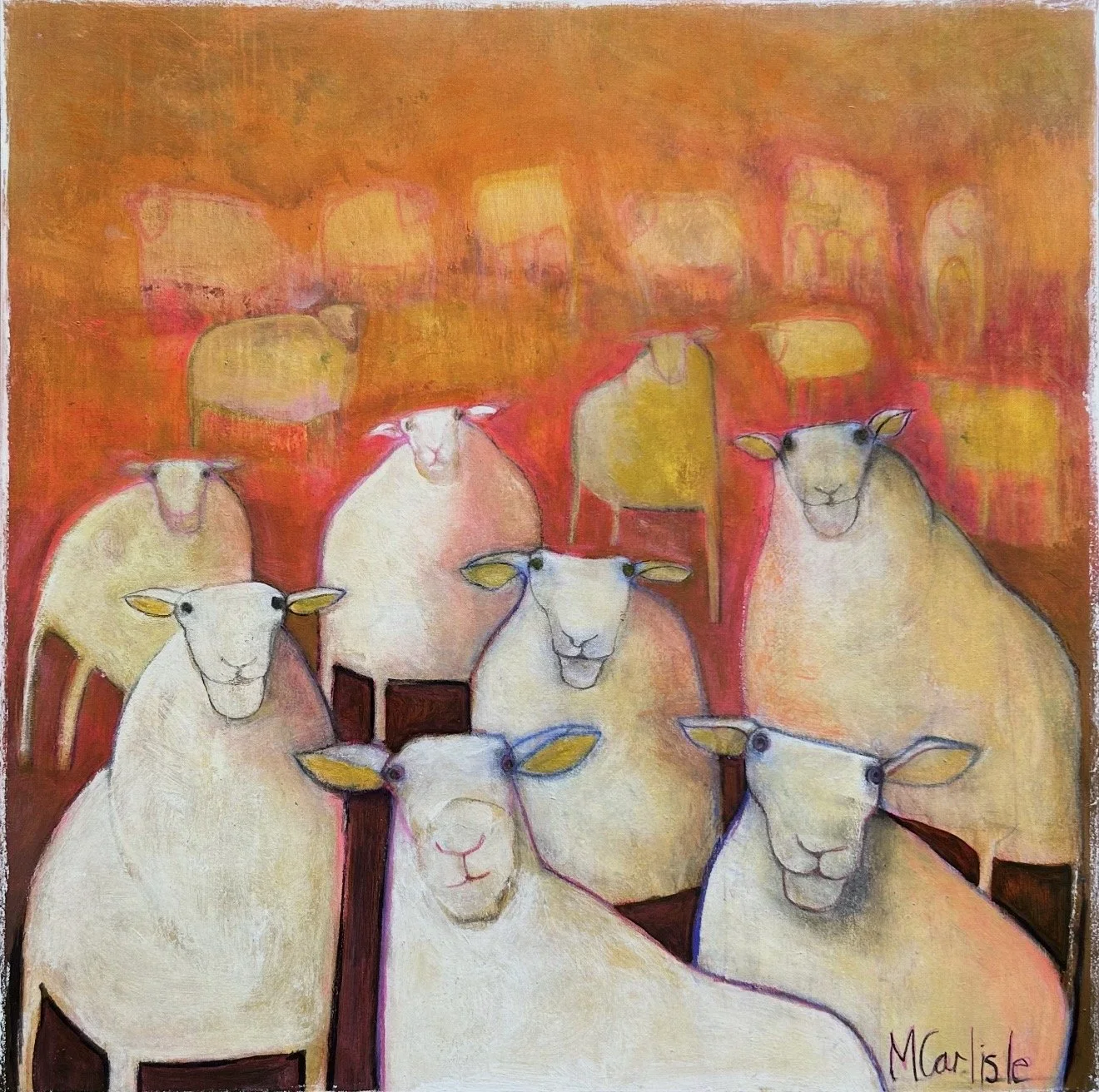 MARGIE CARLISLE Mobbed 101 x 101 cm mixed media on canvas $2600