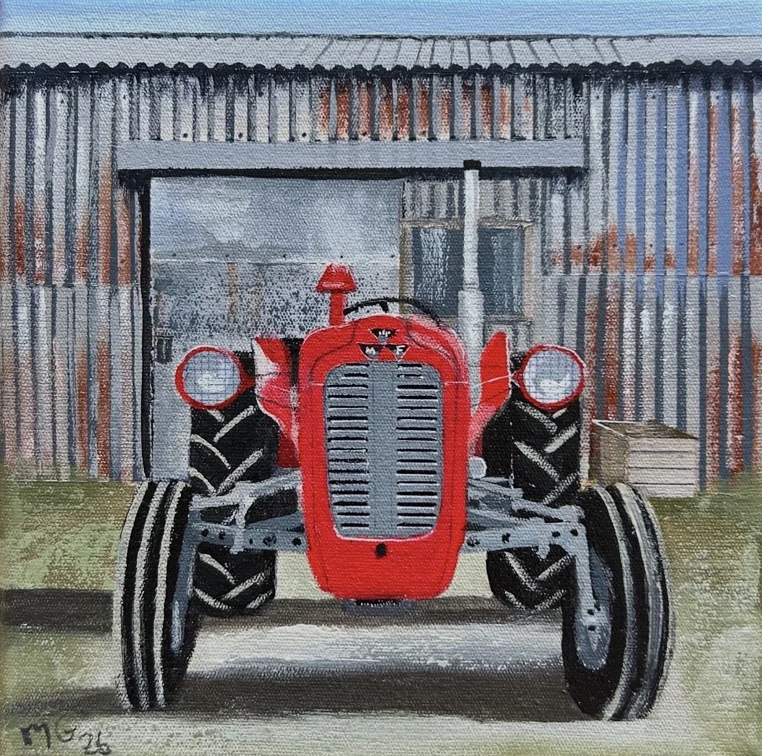 MELISSA GUEST Red Massey Ferguson 23 x 23 cm framed acrylic on canvas $750