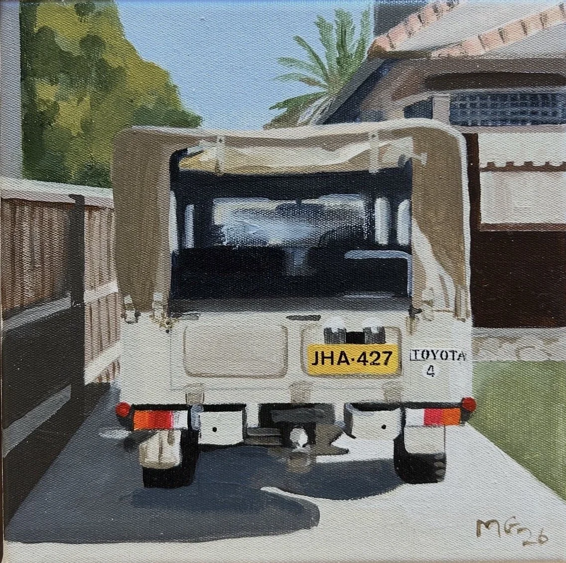 MELISSA GUEST Toyota Trouper 23 x 23 cm framed acrylic on canvas $750