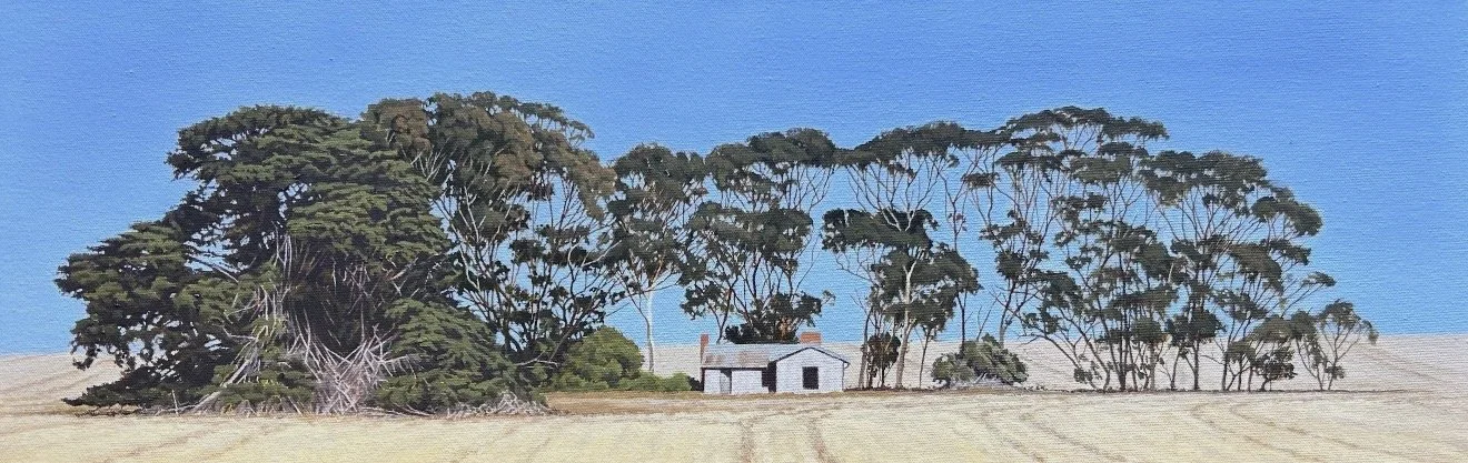 MALCOLM GARTSIDE Harvest House 25.5 x 76cm oil on canvas $2750