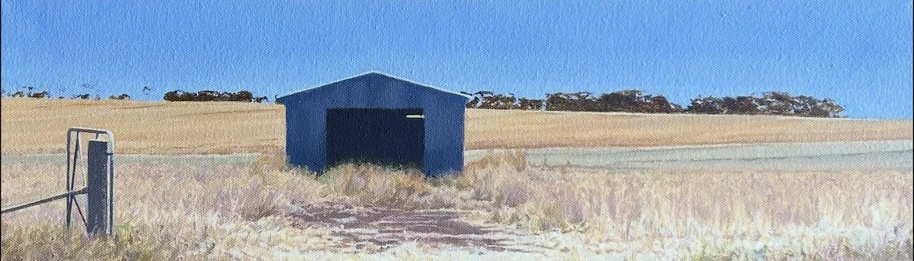 Grass and Shed 15 x 51cm oil on canvas $1100