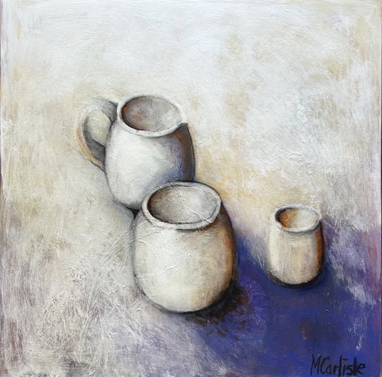 MARGIE CARLISLE Stillness 80 x 80cm framed mixed media on canvas $2200